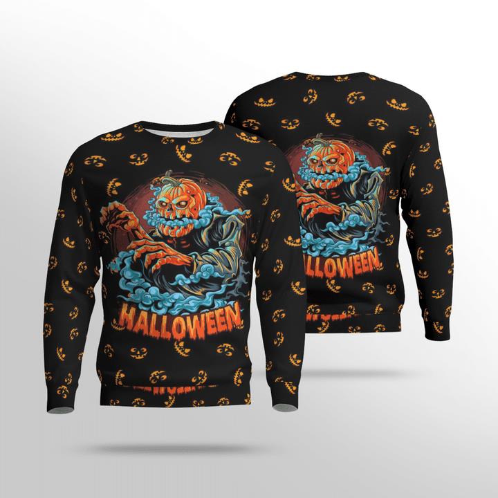 Scary Halloween Pumpkin Ghost Blue Mist Spooky 3D Aop Sweatshirt