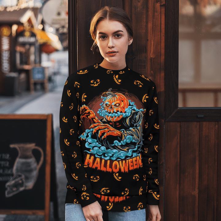 Scary Halloween Pumpkin Ghost Blue Mist Spooky 3D Aop Sweatshirt 1 » Cool Gifts for You - Mfamilygift Scary Halloween Pumpkin Ghost Blue Mist Spooky 3D Aop Sweatshirt 1