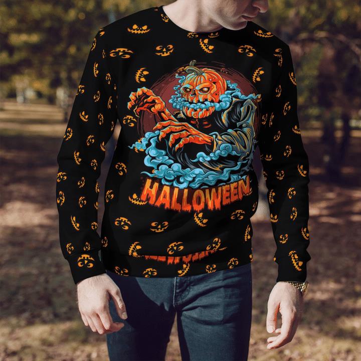 Scary Halloween Pumpkin Ghost Blue Mist Spooky 3D Aop Sweatshirt 2 » Cool Gifts for You - Mfamilygift Scary Halloween Pumpkin Ghost Blue Mist Spooky 3D Aop Sweatshirt 2