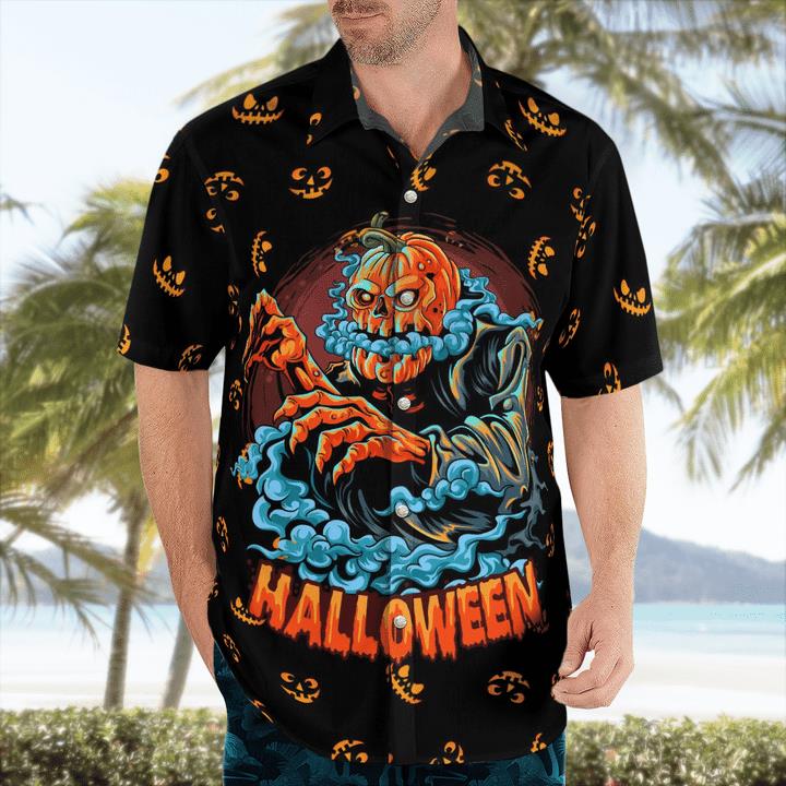 Scary Halloween Pumpkin Ghost Blue Mist Spooky 3D Hawaii Shirt 1 » Cool Gifts for You - Mfamilygift Scary Halloween Pumpkin Ghost Blue Mist Spooky 3D Hawaii Shirt 1
