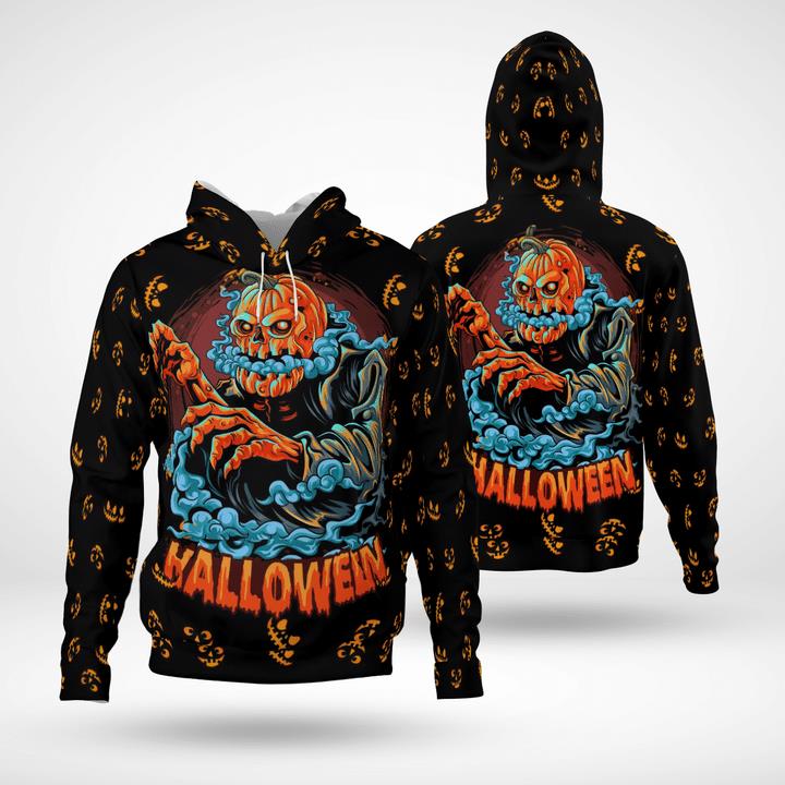 Scary Halloween Pumpkin Ghost Blue Mist Spooky 3D Hoodies