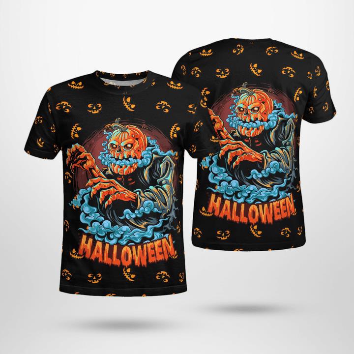 Scary Halloween Pumpkin Ghost Blue Mist Spooky 3D T-Shirt