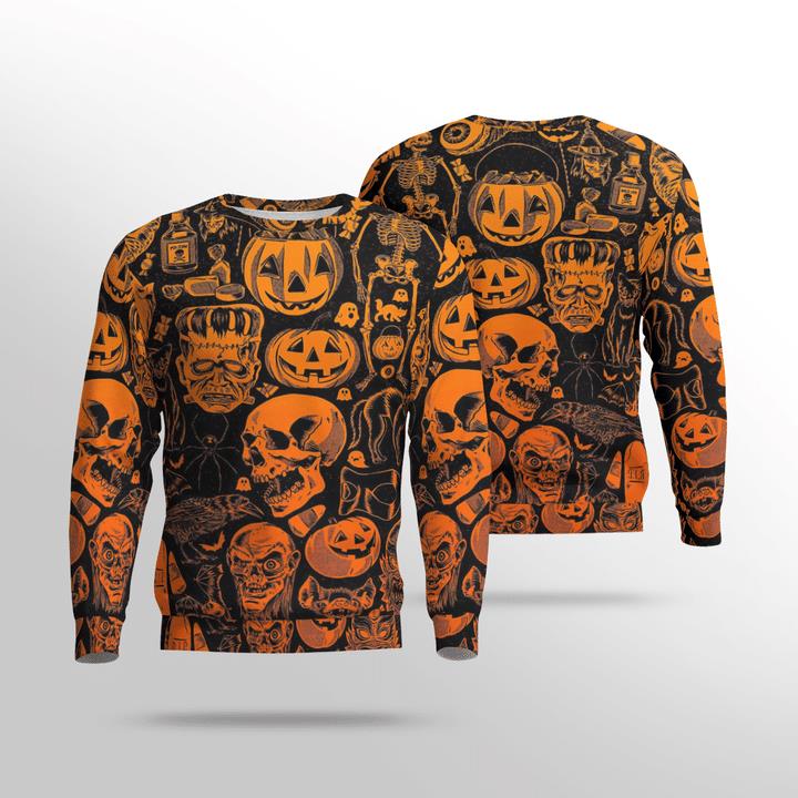 Scary Halloween Villain Symbols Pumpkin Skull Zombie Spooky 3D Aop Sweatshirt