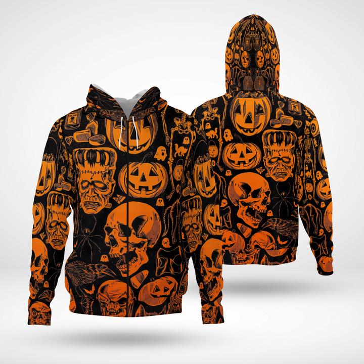 Scary Halloween Villain Symbols Pumpkin Skull Zombie Spooky 3D Zip Hoodies Scary Halloween Villain Symbols Pumpkin Skull Zombie Spooky 3D Zip Hoodies