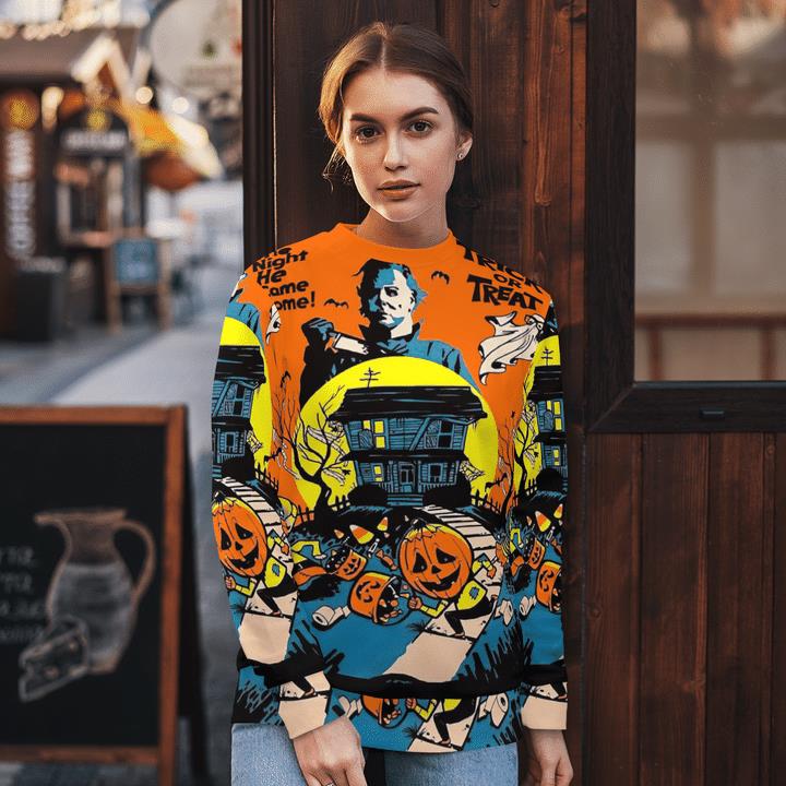 Scary Murder The Night He Come Home Pumpkin 3D Aop Sweatshirt 1