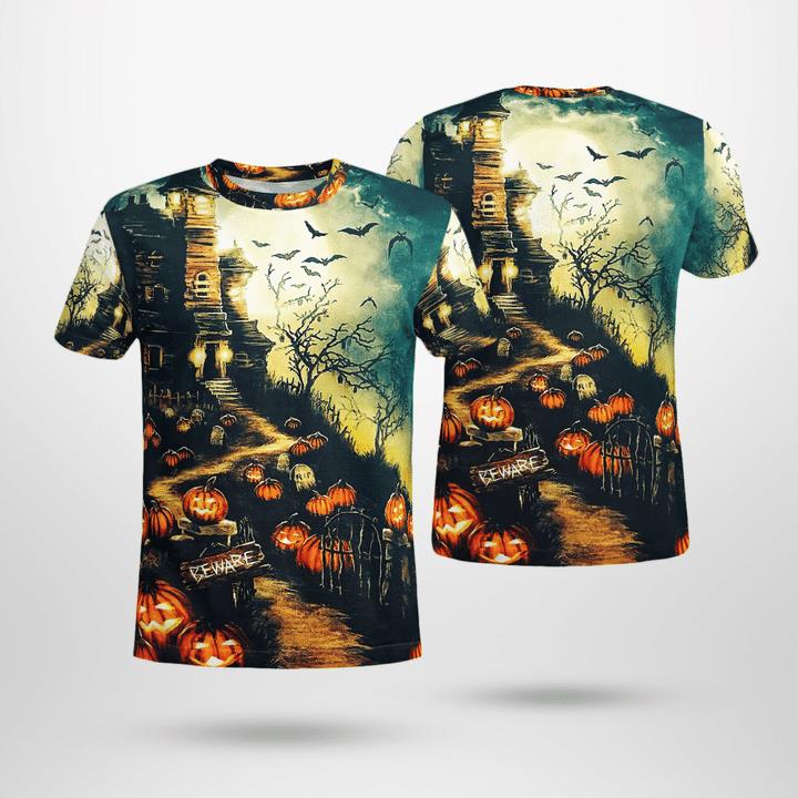 Scary Night Beware Come If You Dare Pumpkin Spooky 3D T-Shirt