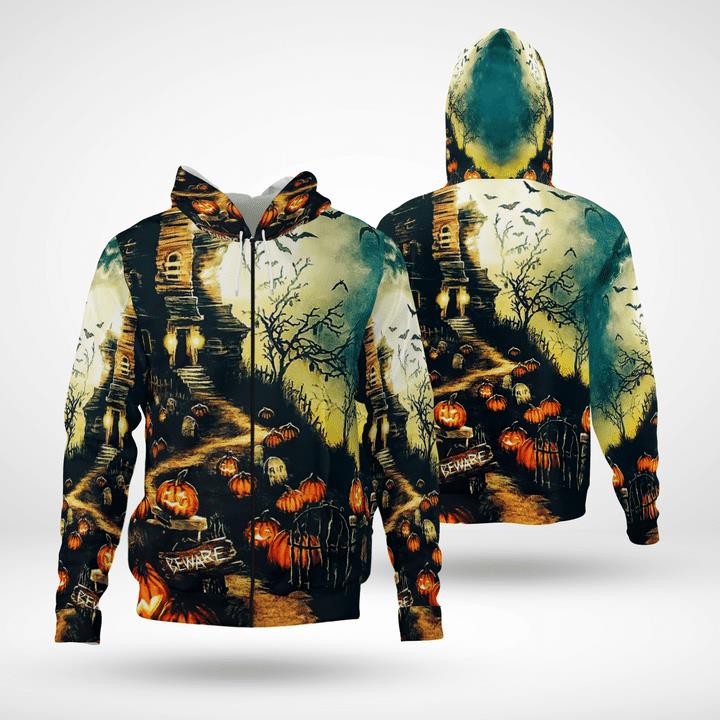 Scary Night Beware Come If You Dare Pumpkin Spooky 3D Zip Hoodies
