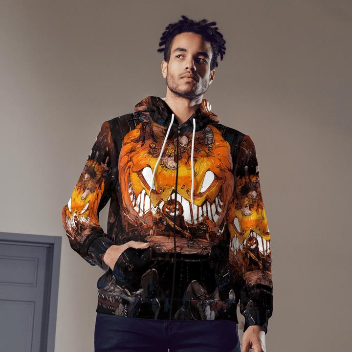 Scary Night Halloween Zombie Pumpkin Rising Haunted Spooky 3D Zip Hoodies 1 » Cool Gifts for You - Mfamilygift Scary Night Halloween Zombie Pumpkin Rising Haunted Spooky 3D Zip Hoodies 1
