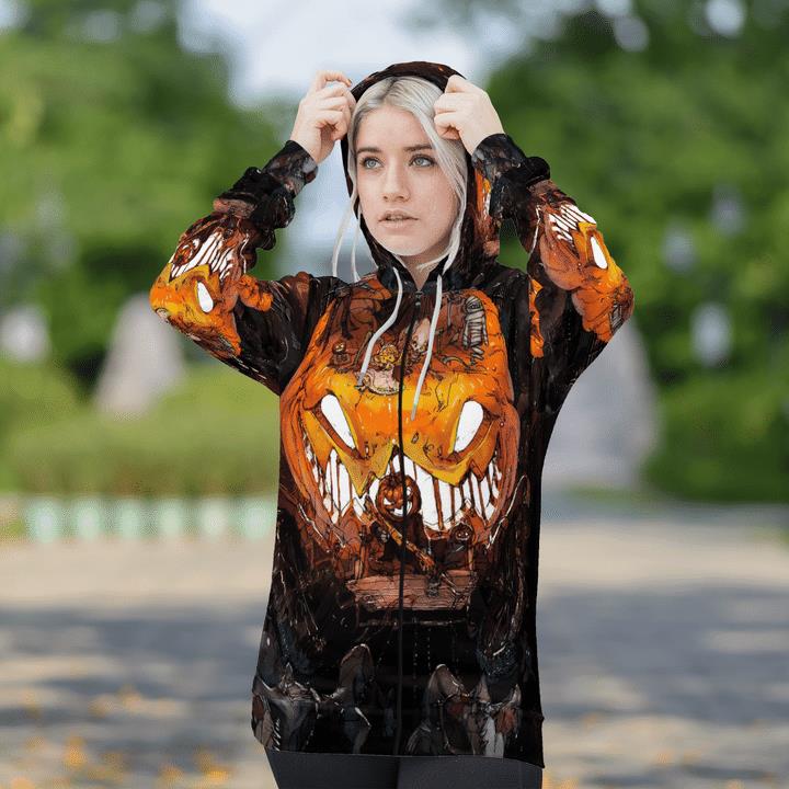Scary Night Halloween Zombie Pumpkin Rising Haunted Spooky 3D Zip Hoodies 2 » Cool Gifts for You - Mfamilygift Scary Night Halloween Zombie Pumpkin Rising Haunted Spooky 3D Zip Hoodies 2