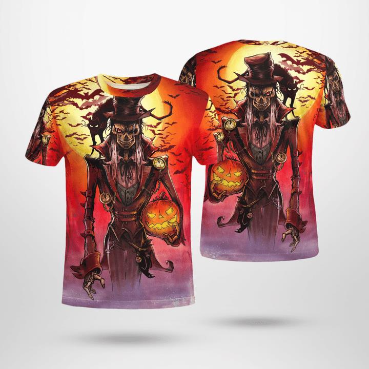 Scary Pumkin Hunter Black Cat Spooky 3D Halloween T-Shirt