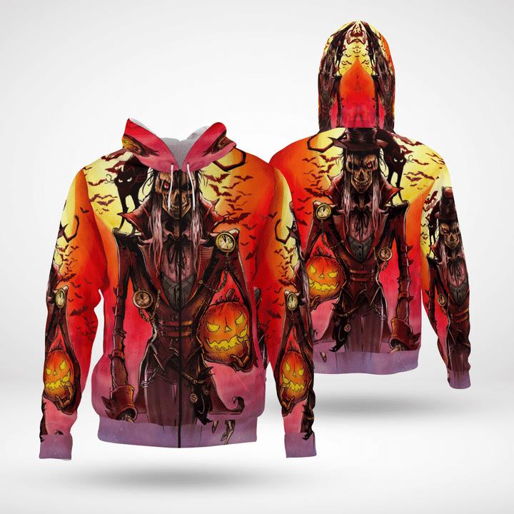 Scary Pumkin Hunter Black Cat Spooky 3D Halloween Zip Hoodies