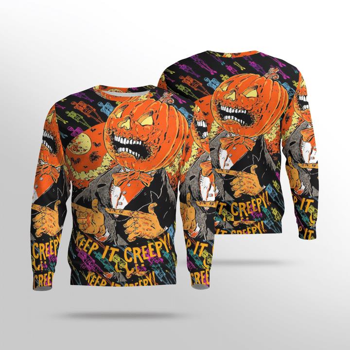 Scary Pumpkin Gentleman Keep It Creepy Spooky Halloween 3D Aop Sweatshirt Scary Pumpkin Gentleman Keep It Creepy Spooky Halloween 3D Aop Sweatshirt