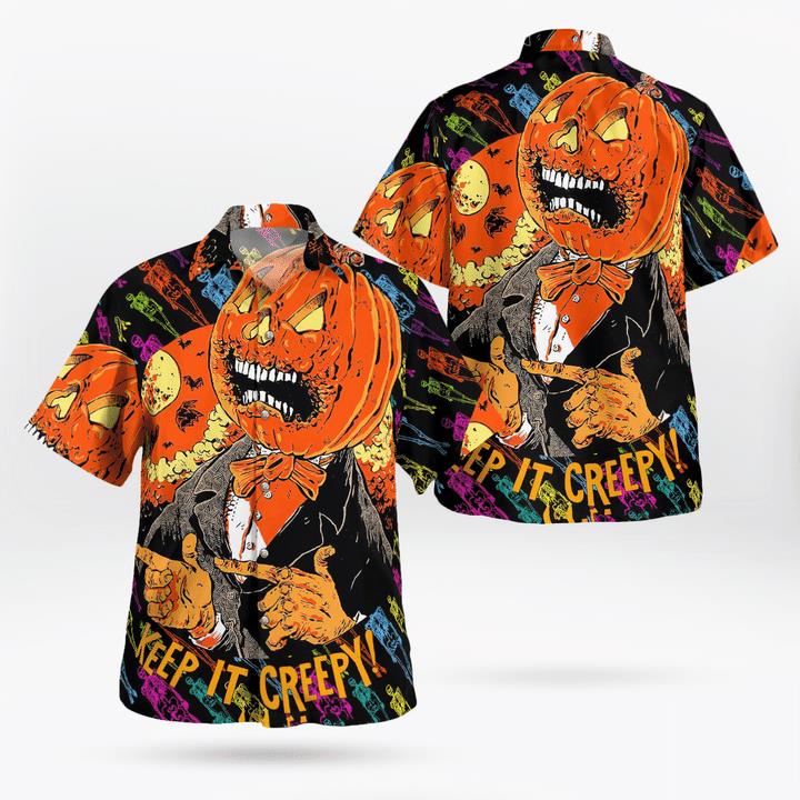 Scary Pumpkin Gentleman Keep It Creepy Spooky Halloween 3D Hawaii Shirt