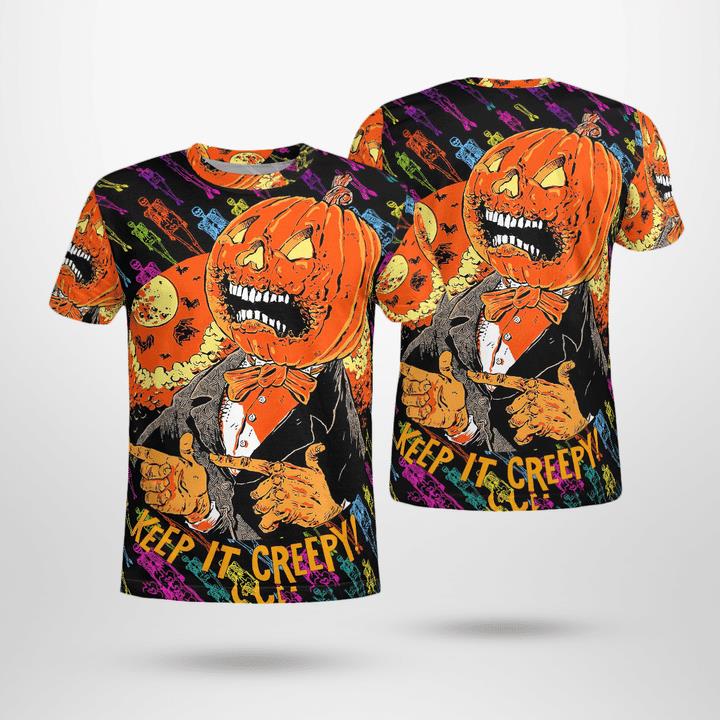 Scary Pumpkin Gentleman Keep It Creepy Spooky Halloween 3D T-Shirt