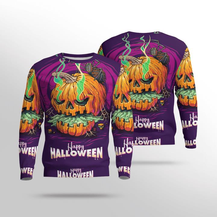Scary Pumpkin Spider Happy Halloween Spooky 3D Aop Sweatshirt