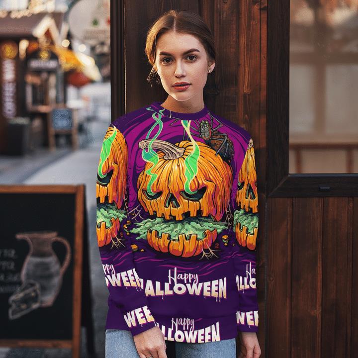 Scary Pumpkin Spider Happy Halloween Spooky 3D Aop Sweatshirt 1
