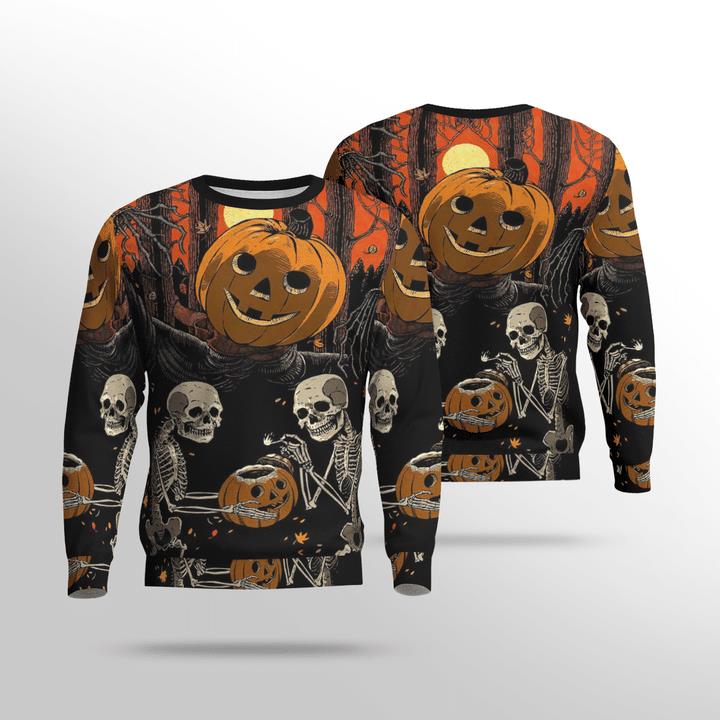Scary Skeleton Halloween Scarecrow Pumpkinhead Spooky 3D Aop Sweatshirt Scary Skeleton Halloween Scarecrow Pumpkinhead Spooky 3D Aop Sweatshirt