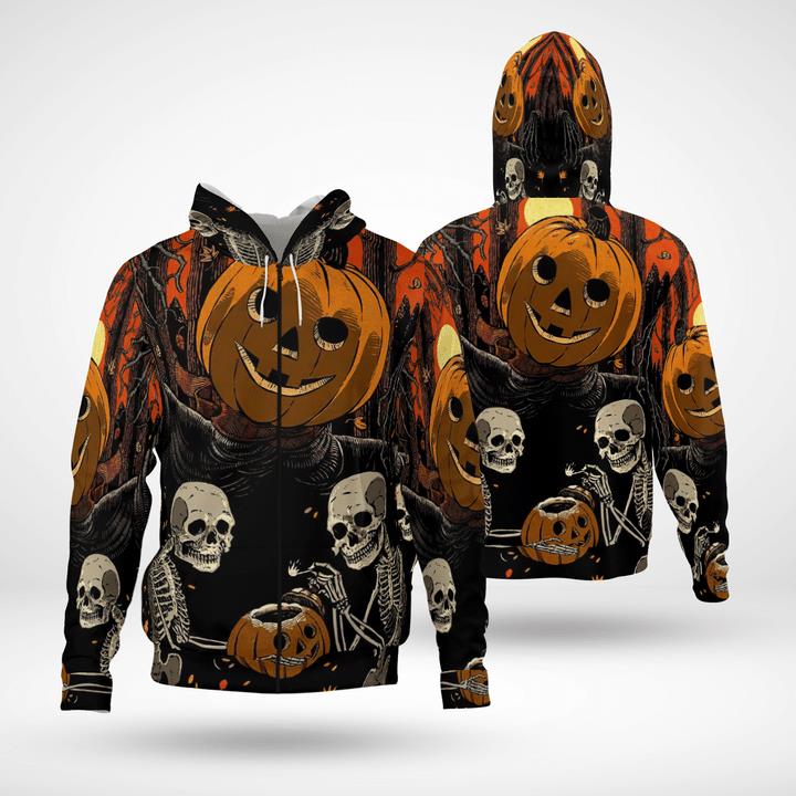 Scary Skeleton Halloween Scarecrow Pumpkinhead Spooky 3D Zip Hoodies