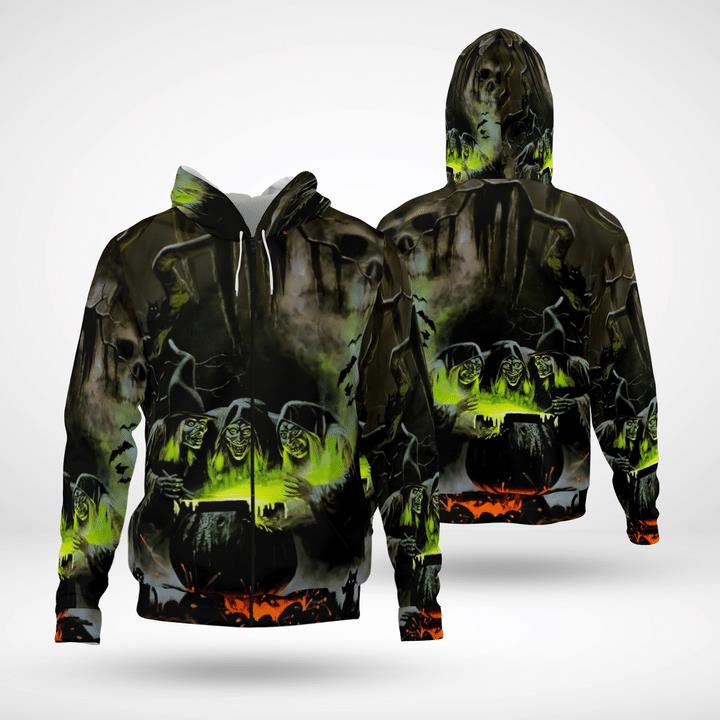 Spooky Halloween Witches Concoction Night 3D Zip Hoodies Spooky Halloween Witches Concoction Night 3D Zip Hoodies