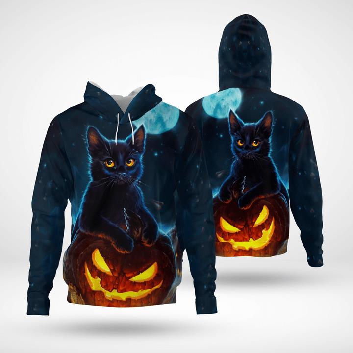 Starry Night Fullmoon Black Cat Spooky Pumpkin 3D Hoodies