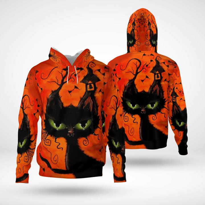 Weird Black Cat At Night Spooky 3D Hoodies