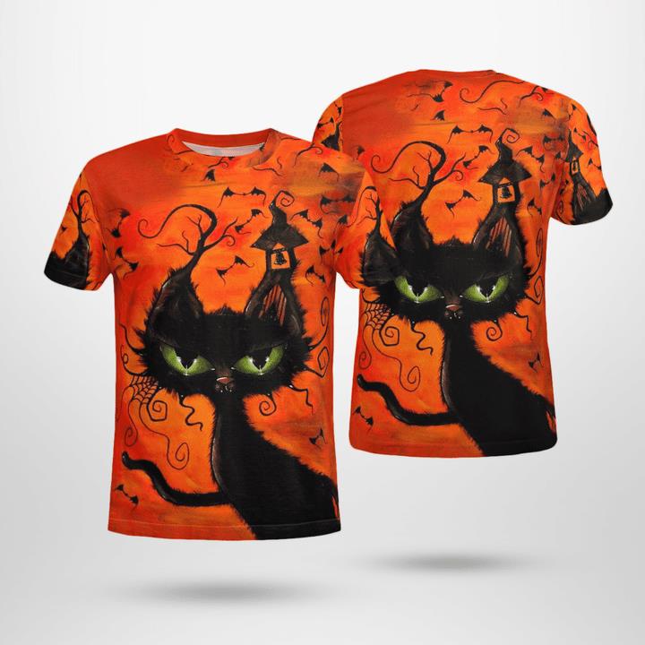 Weird Black Cat At Night Spooky 3D T-Shirt