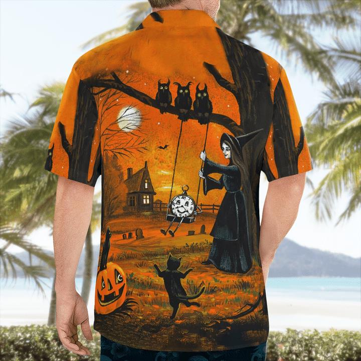 Witch And Black Cats Owls Halloween Twilight Spooky 3D Hawaii Shirt 2 » Cool Gifts for You - Mfamilygift Witch And Black Cats Owls Halloween Twilight Spooky 3D Hawaii Shirt 2