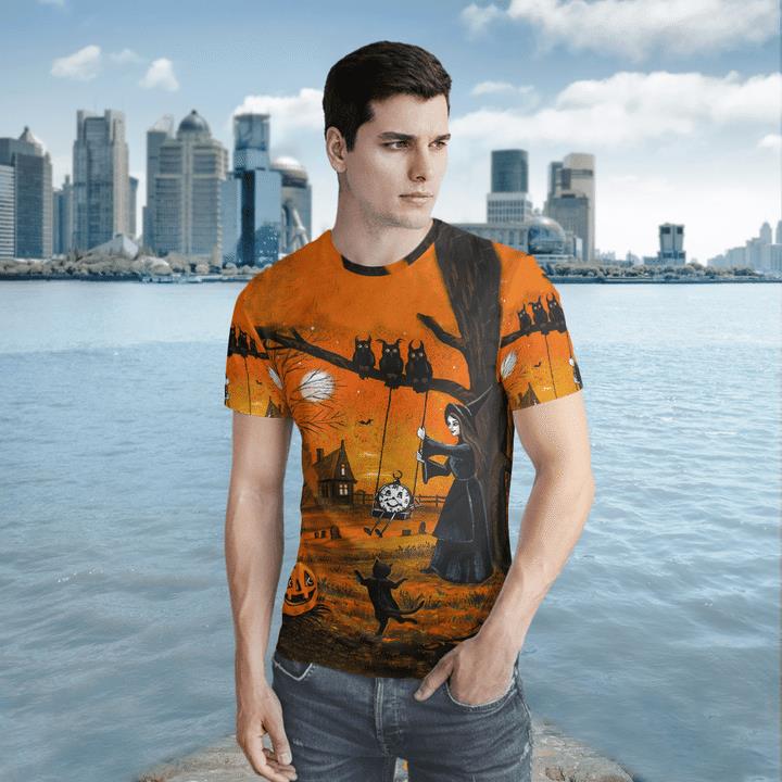 Witch And Black Cats Owls Halloween Twilight Spooky 3D T-Shirt 1 » Cool Gifts for You - Mfamilygift Witch And Black Cats Owls Halloween Twilight Spooky 3D T-Shirt 1