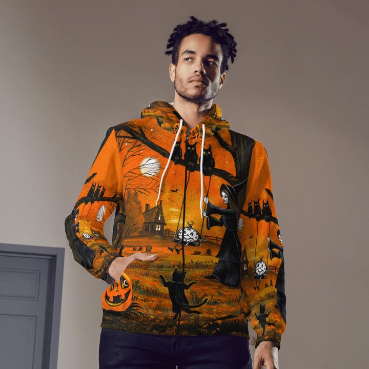 Witch And Black Cats Owls Halloween Twilight Spooky 3D Zip Hoodies 1 » Cool Gifts for You - Mfamilygift Witch And Black Cats Owls Halloween Twilight Spooky 3D Zip Hoodies 1