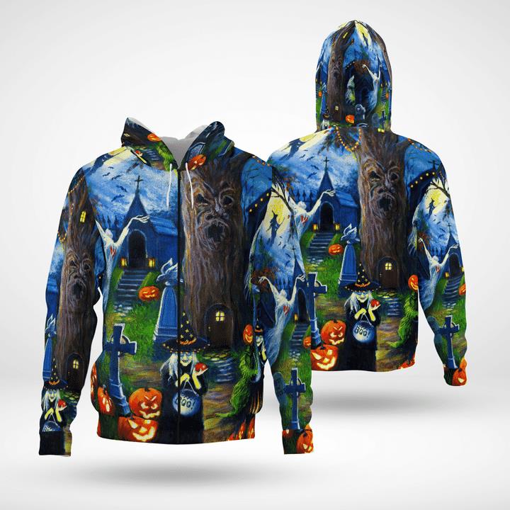 Witchs Tree House Boo Pumpkin Happy Halloween Spooky 3D Zip Hoodies Witchs Tree House Boo Pumpkin Happy Halloween Spooky 3D Zip Hoodies