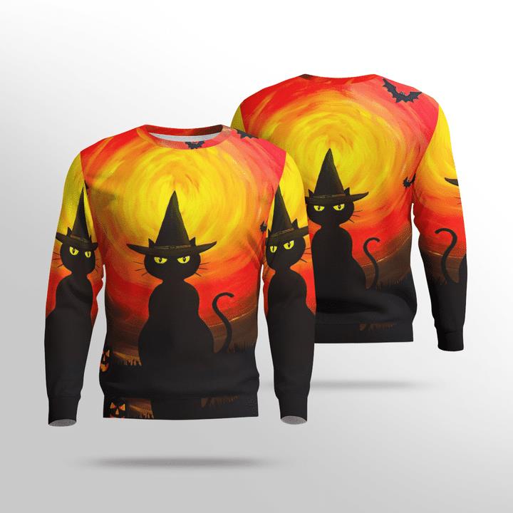 Wizard Black Cat Halloween Night Pumpkin Spooky 3D Aop Sweatshirt Wizard Black Cat Halloween Night Pumpkin Spooky 3D Aop Sweatshirt