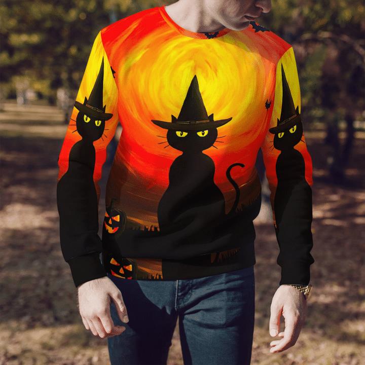 Wizard Black Cat Halloween Night Pumpkin Spooky 3D Aop Sweatshirt 2 » Cool Gifts for You - Mfamilygift Wizard Black Cat Halloween Night Pumpkin Spooky 3D Aop Sweatshirt 2