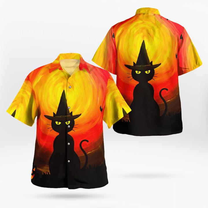 Wizard Black Cat Halloween Night Pumpkin Spooky 3D Hawaii Shirt Wizard Black Cat Halloween Night Pumpkin Spooky 3D Hawaii Shirt