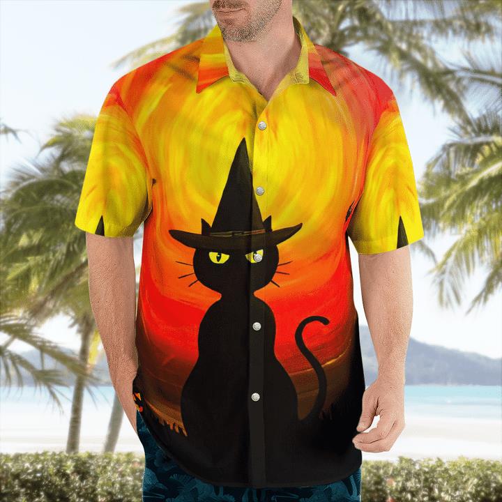 Wizard Black Cat Halloween Night Pumpkin Spooky 3D Hawaii Shirt 1 » Cool Gifts for You - Mfamilygift Wizard Black Cat Halloween Night Pumpkin Spooky 3D Hawaii Shirt 1