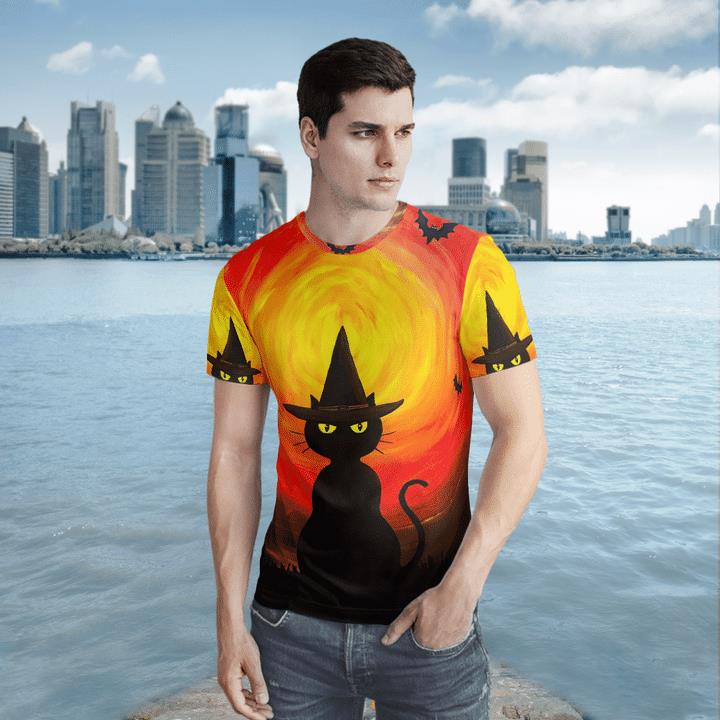 Wizard Black Cat Halloween Night Pumpkin Spooky 3D T-Shirt 1 » Cool Gifts for You - Mfamilygift Wizard Black Cat Halloween Night Pumpkin Spooky 3D T-Shirt 1