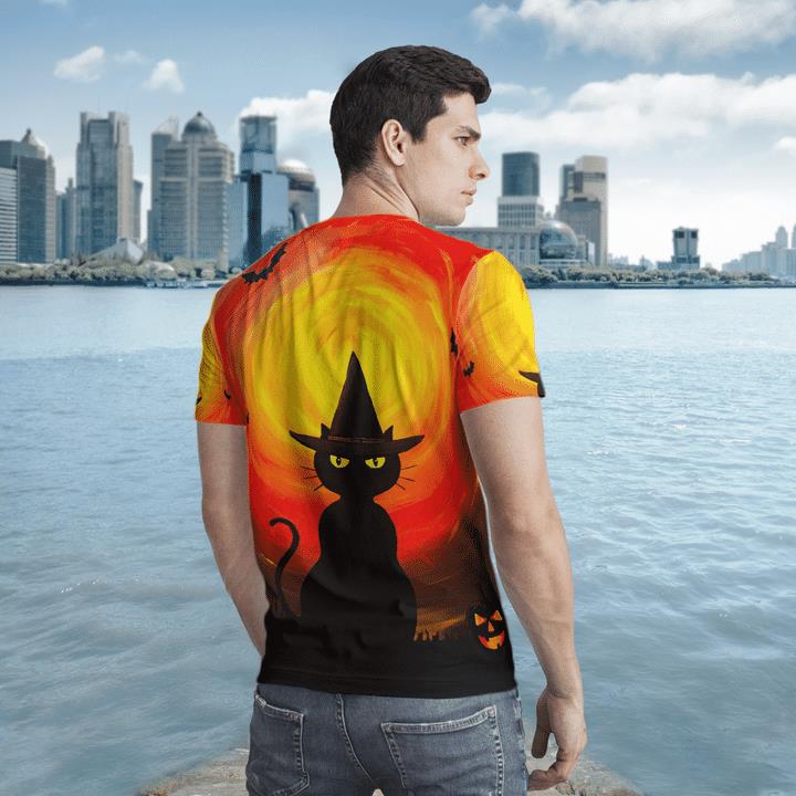 Wizard Black Cat Halloween Night Pumpkin Spooky 3D T-Shirt 2 » Cool Gifts for You - Mfamilygift Wizard Black Cat Halloween Night Pumpkin Spooky 3D T-Shirt 2