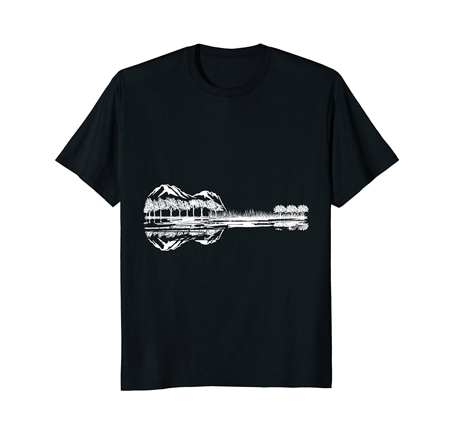 Guitar Lake Reflection Musician Guitarist Rock Music T-Shirt
