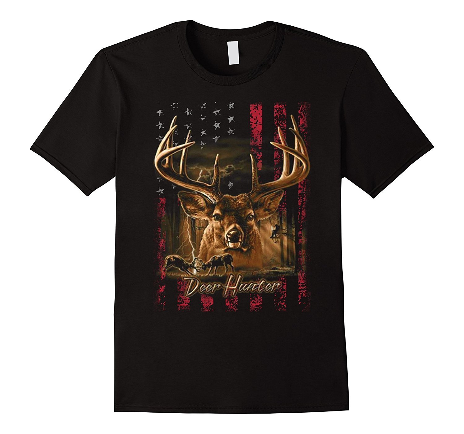 I LOVE USA American Flag and Deer Hunter T-shirt