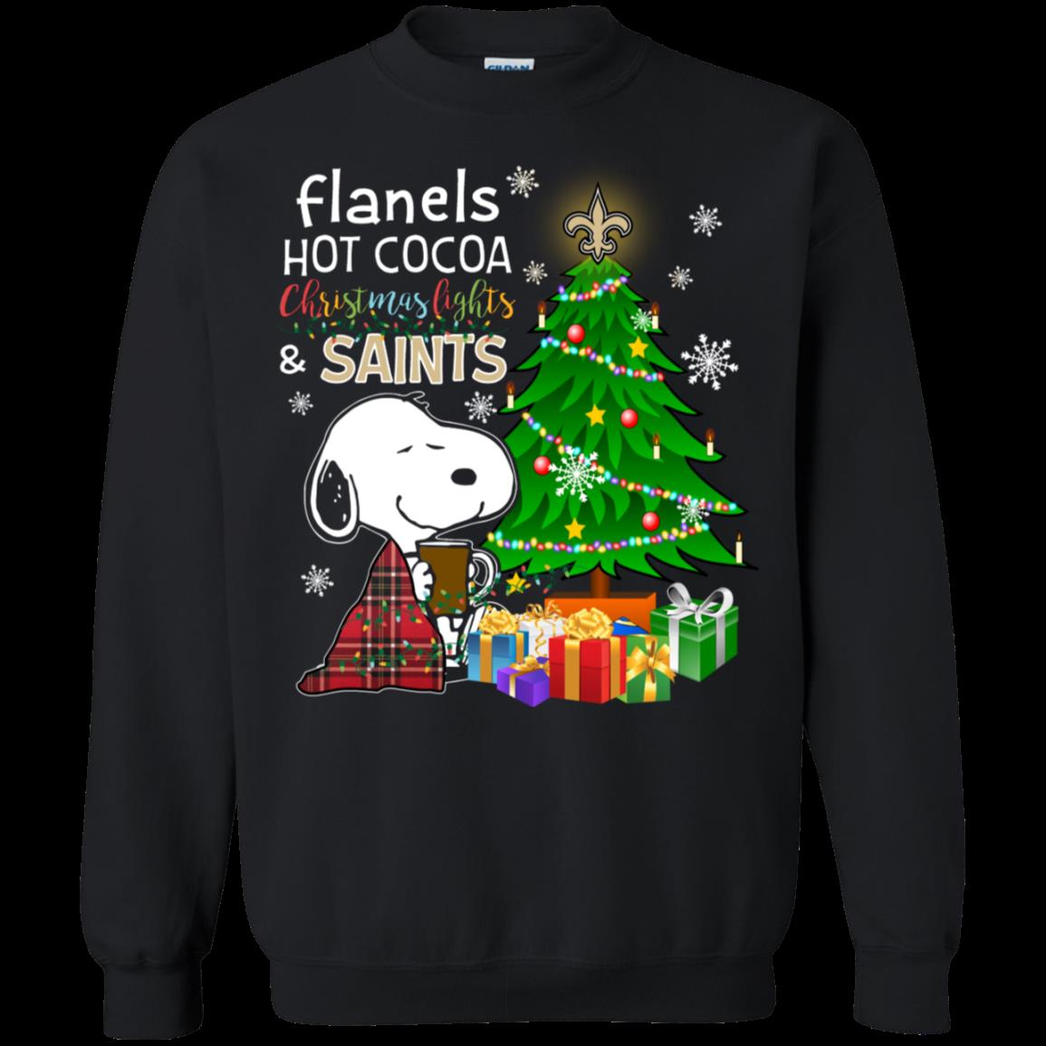 New Orleans Saints Snoopy Ugly Christmas Sweater Flanels Hot Cocoa