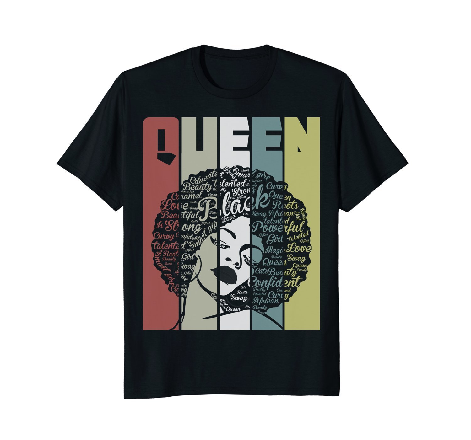 Strong Black Woman With Afro Word Art Natural Hair Tee Shirt
