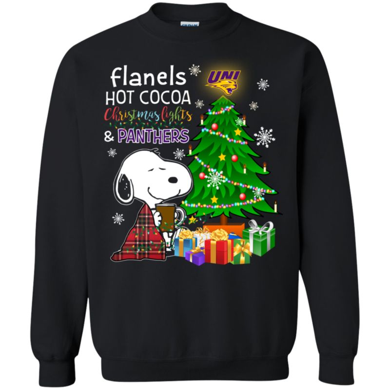 Northern Iowa Panthers Snoopy Ugly Christmas Sweater Flanels Hot Cocoa