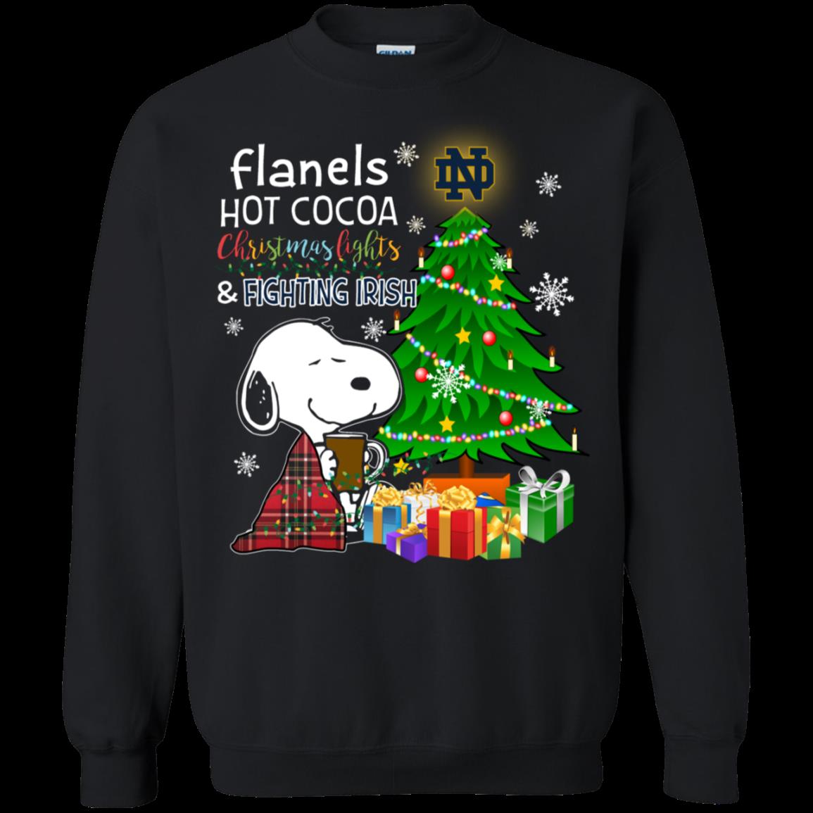 Notre Dame Fighting Irish Snoopy Ugly Christmas Sweater Flanels Hot Cocoa