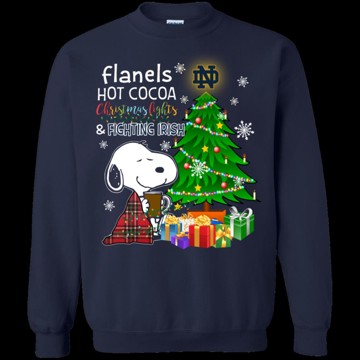 Notre Dame Fighting Irish Snoopy Ugly Christmas Sweater Flanels Hot Cocoa 1 » Cool Gifts for You - Mfamilygift Notre Dame Fighting Irish Snoopy Ugly Christmas Sweater Flanels Hot Cocoa 1