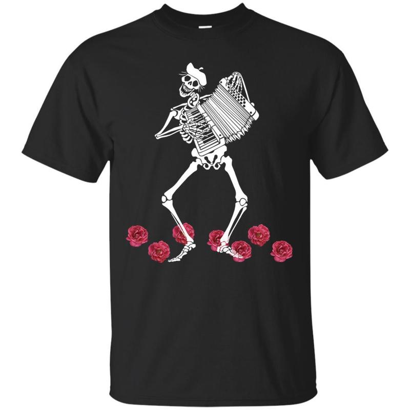 Skeleton Play Accordion Sombrero Day Of The Dead T-Shirt