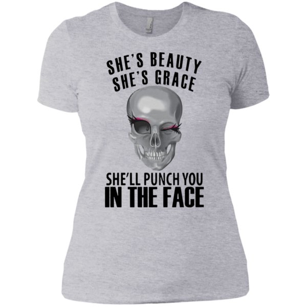 Skull She’S Beauty She’S Grace She’Ll Punch You In The Face Shirt Ladies Boyfriend Shirt