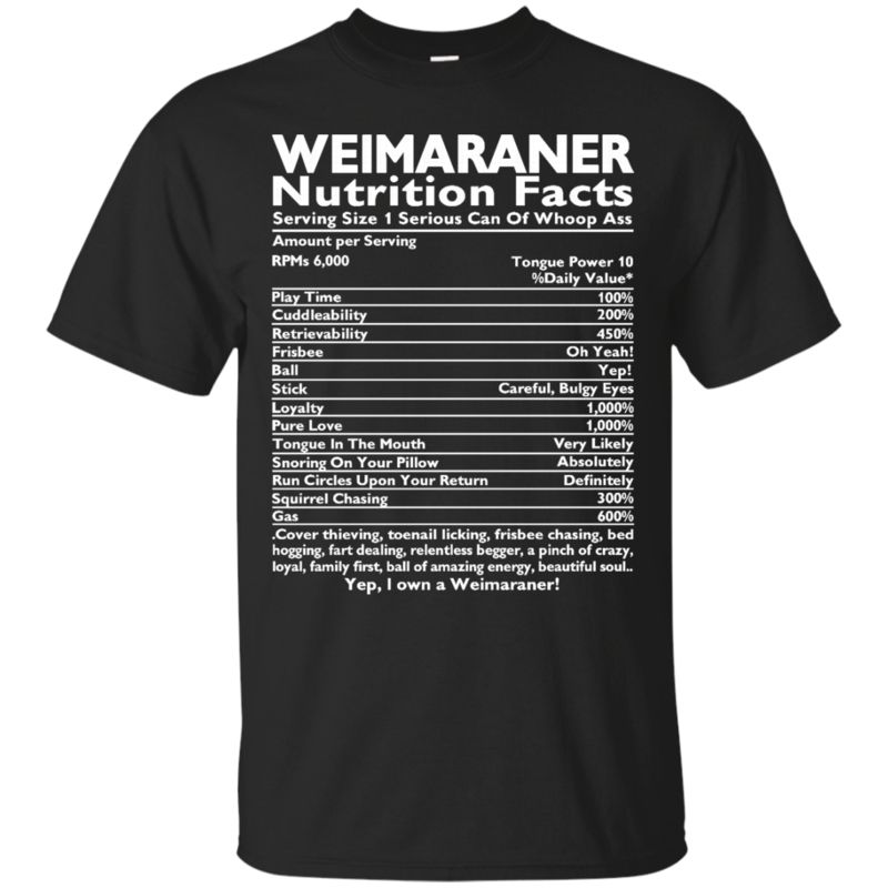 Weimaraner Nutrition Facts T Shirts