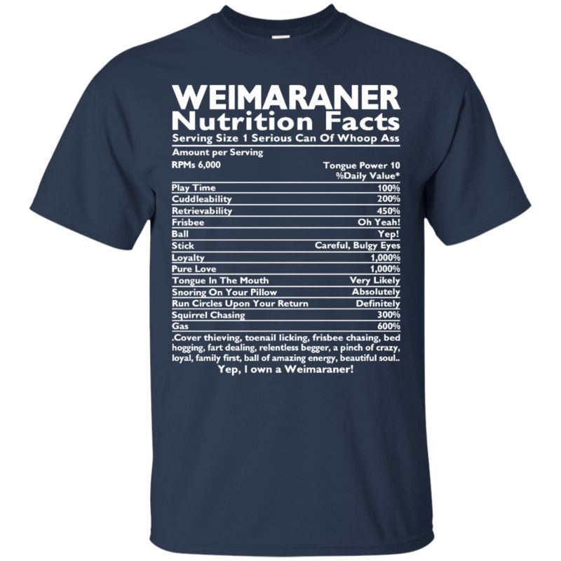 Weimaraner Nutrition Facts T Shirts 1 » Cool Gifts for You - Mfamilygift Weimaraner Nutrition Facts T Shirts 1