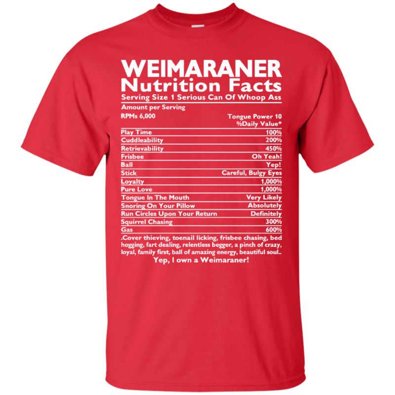 Weimaraner Nutrition Facts T Shirts 2 » Cool Gifts for You - Mfamilygift Weimaraner Nutrition Facts T Shirts 2