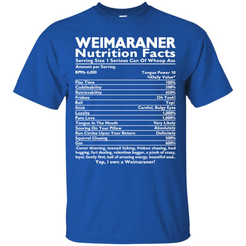 Weimaraner Nutrition Facts T Shirts 3 » Cool Gifts for You - Mfamilygift Weimaraner Nutrition Facts T Shirts 3