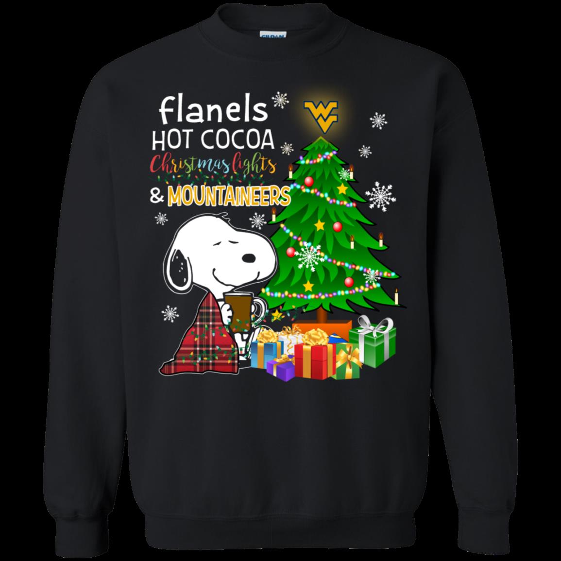 West Virginia Mountaineers Snoopy Ugly Christmas Sweater Flanels Hot Cocoa